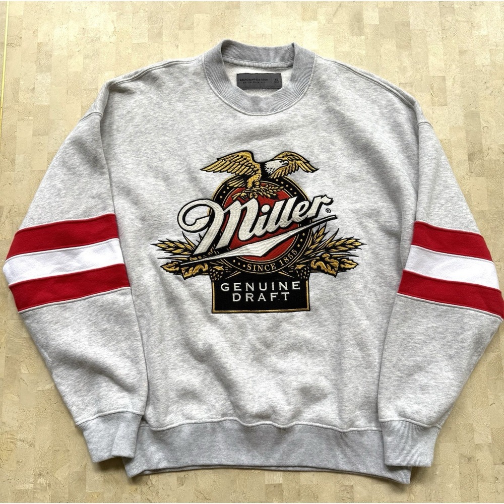 Abercrombie & Fitch Sweatshirt Miller Genuine Draft‎ logo Pullover Size XS Gray